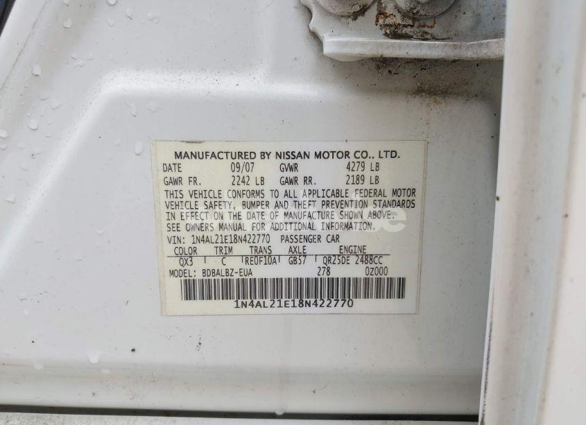 Photo 9 of 2008 Nissan Altima 2.5 S (VIN 1N4AL21E18N422770)