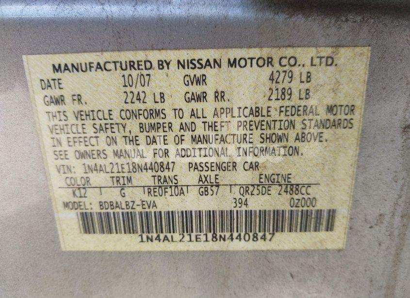 Photo 9 of 2008 Nissan Altima 2.5 S (VIN 1N4AL21E18N440847)