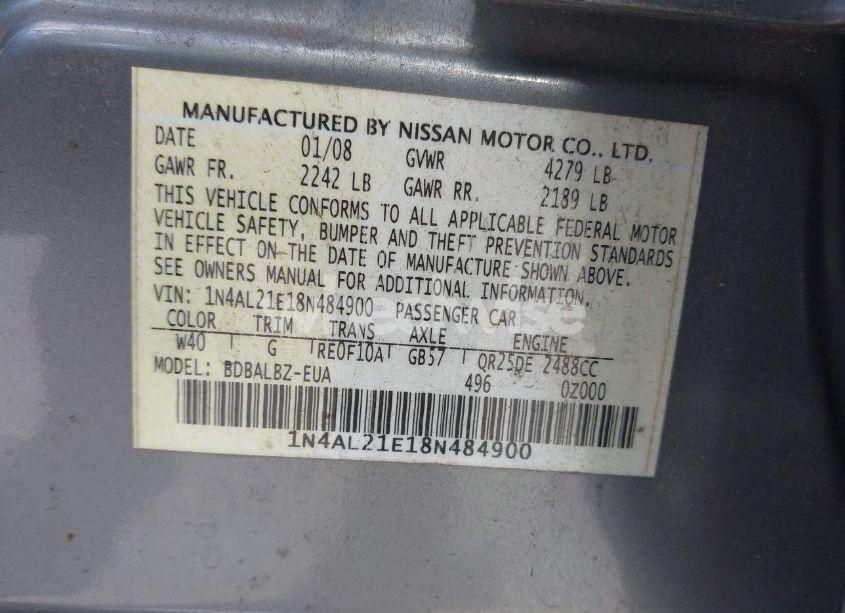 Photo 9 of 2008 Nissan Altima (VIN 1N4AL21E18N484900)