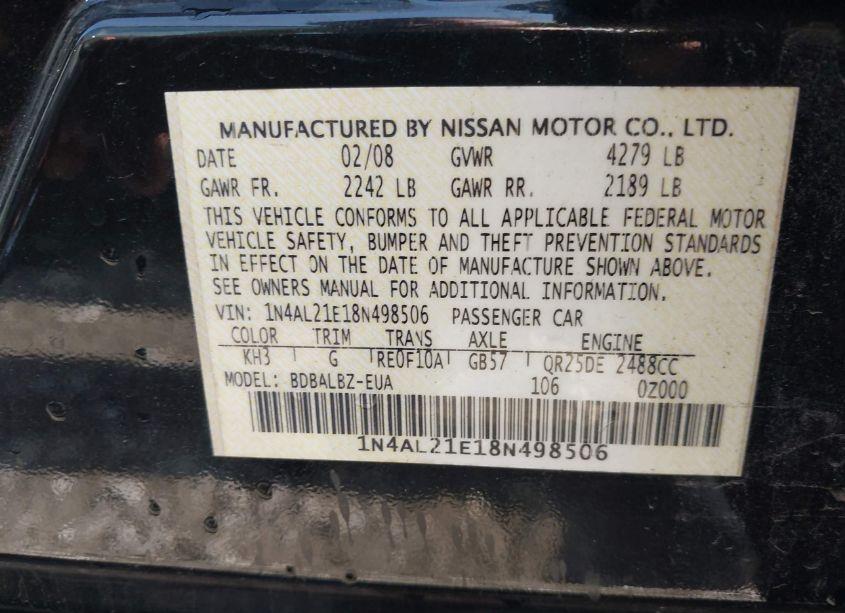 Photo 9 of 2008 Nissan Altima 2.5 S (VIN 1N4AL21E18N498506)