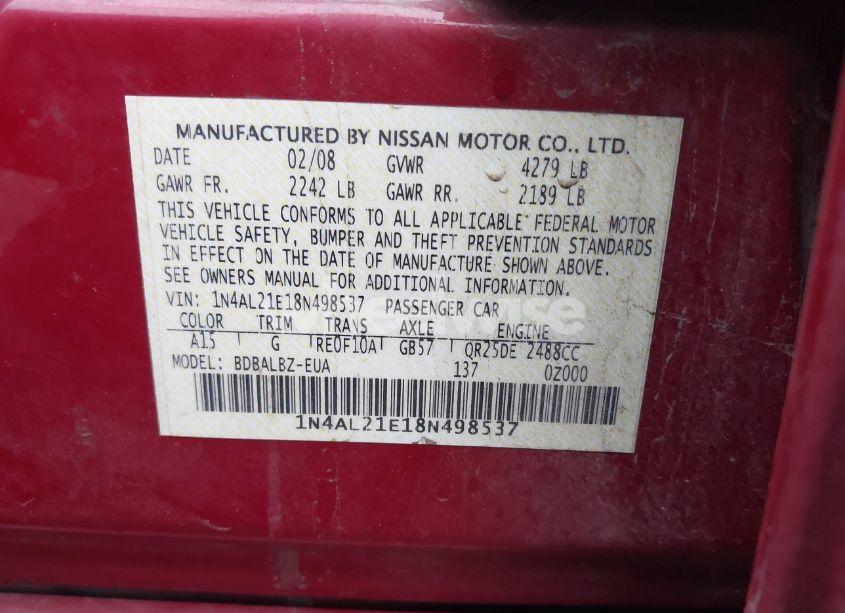 Photo 9 of 2008 Nissan Altima 2.5 S (VIN 1N4AL21E18N498537)