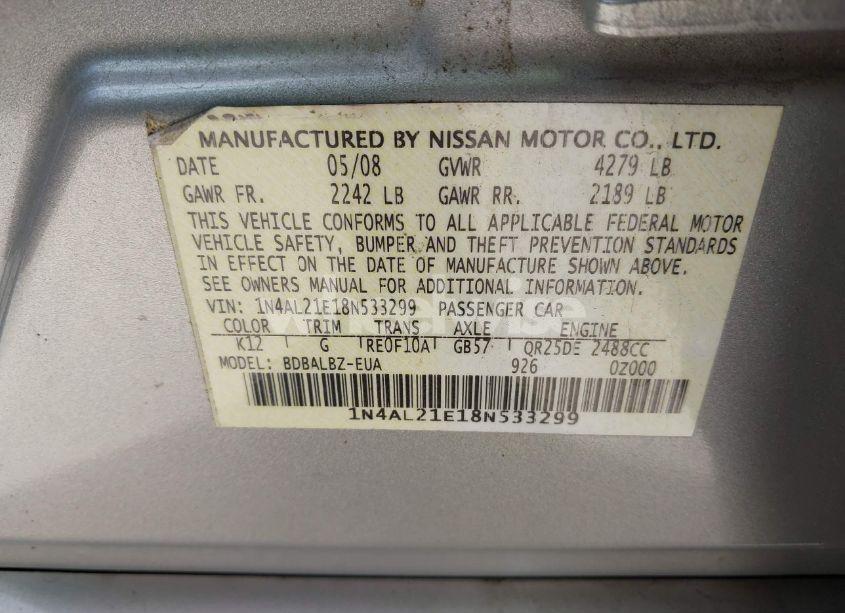 Photo 9 of 2008 Nissan Altima 2.5 S (VIN 1N4AL21E18N533299)