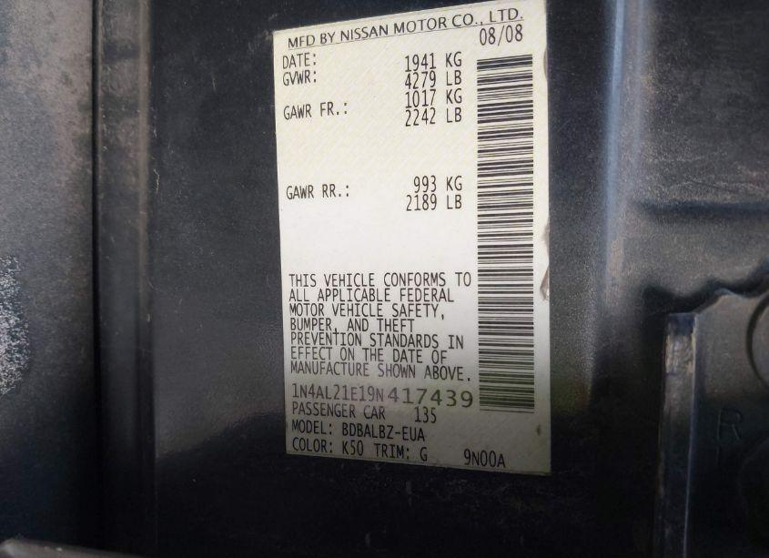 Photo 9 of 2009 Nissan Altima 2.5 S (VIN 1N4AL21E19N417439)