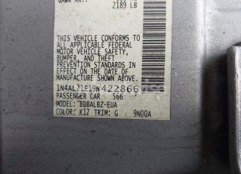 Photo 9 of 2009 Nissan Altima 2.5 S (VIN 1N4AL21E19N422866)