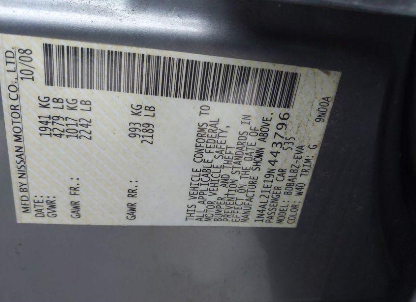 Photo 9 of 2009 Nissan Altima 2.5 S (VIN 1N4AL21E19N443796)