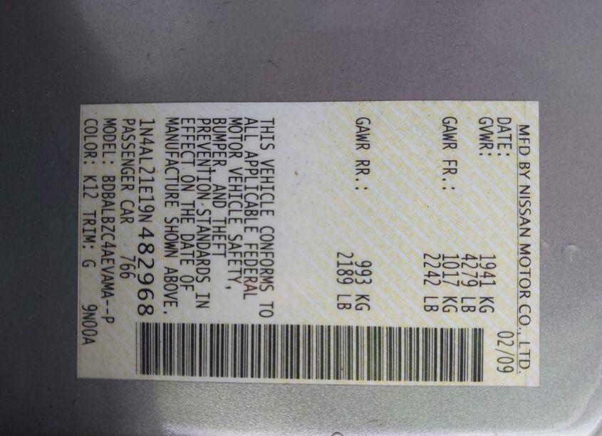 Photo 9 of 2009 Nissan Altima 2.5 S (VIN 1N4AL21E19N482968)