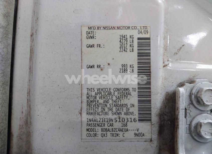 Photo 9 of 2009 Nissan Altima 2.5 S (VIN 1N4AL21E19N510316)