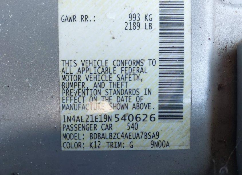 Photo 9 of 2009 Nissan Altima 2.5 S (VIN 1N4AL21E19N540626)