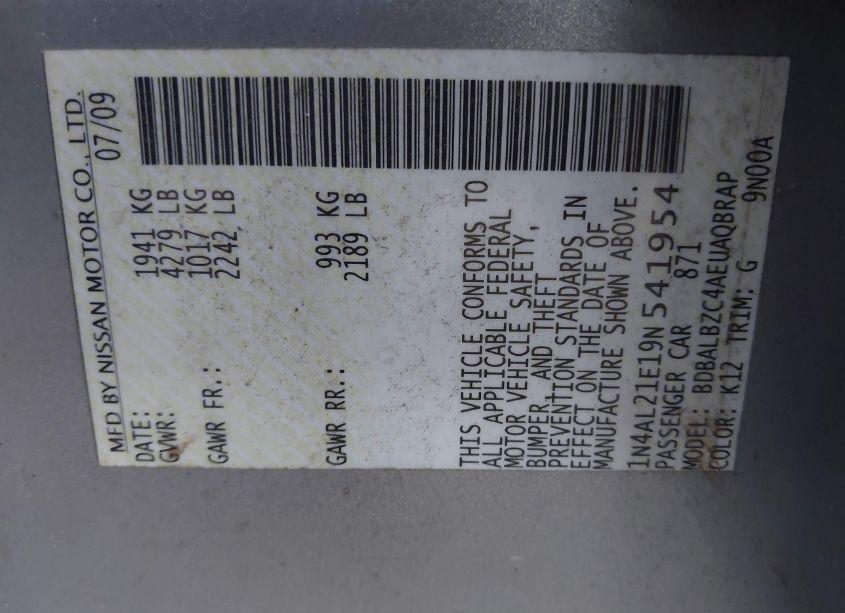 Photo 9 of 2009 Nissan Altima 2.5 S (VIN 1N4AL21E19N541954)