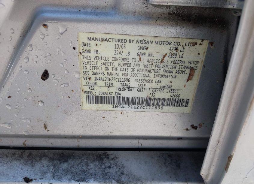 Photo 9 of 2007 Nissan Altima 2.5 S (VIN 1N4AL21E27C111696)