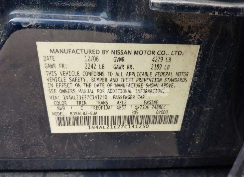 Photo 9 of 2007 Nissan Altima 2.5 S (VIN 1N4AL21E27C141250)