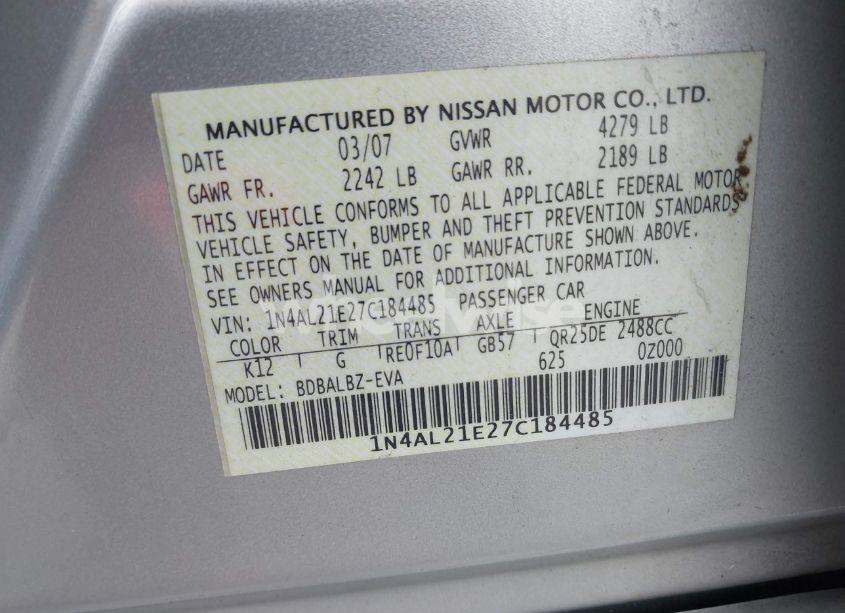 Photo 9 of 2007 Nissan Altima 2.5 S (VIN 1N4AL21E27C184485)