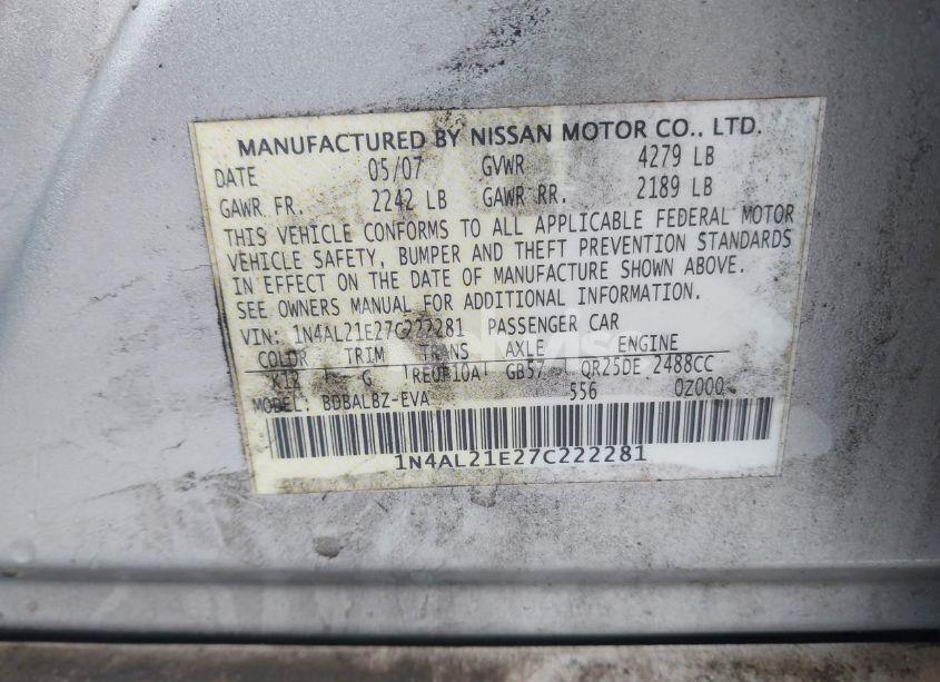 Photo 9 of 2007 Nissan Altima 2.5 S (VIN 1N4AL21E27C222281)