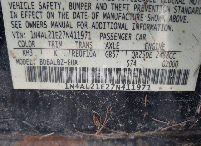 Photo 9 of 2007 Nissan Altima 2.5 S (VIN 1N4AL21E27N411971)