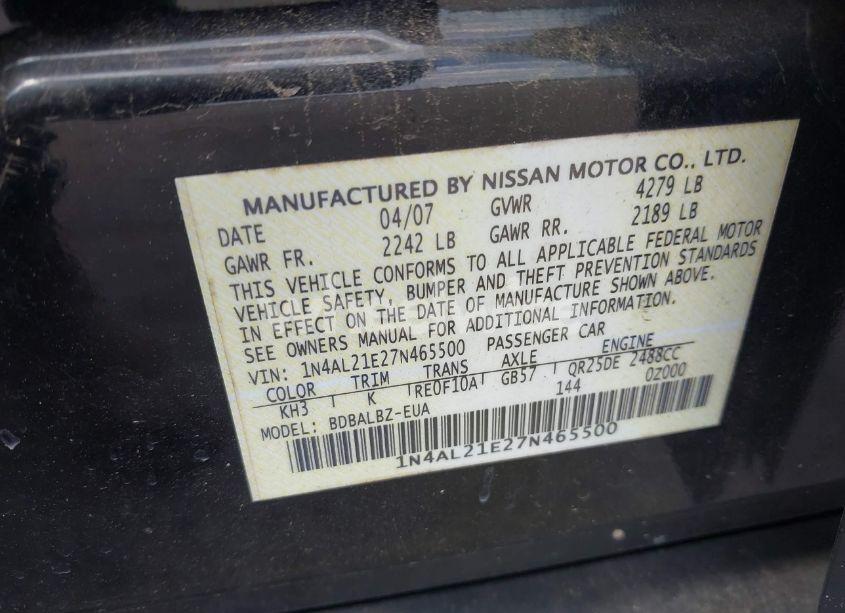 Photo 9 of 2007 Nissan Altima 2.5 S (VIN 1N4AL21E27N465500)