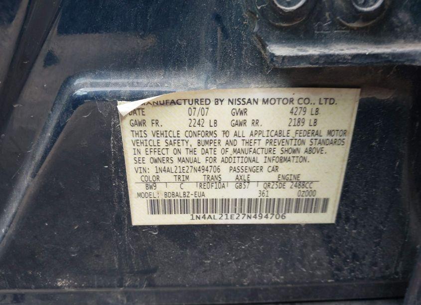Photo 9 of 2007 Nissan Altima 2.5 S (VIN 1N4AL21E27N494706)