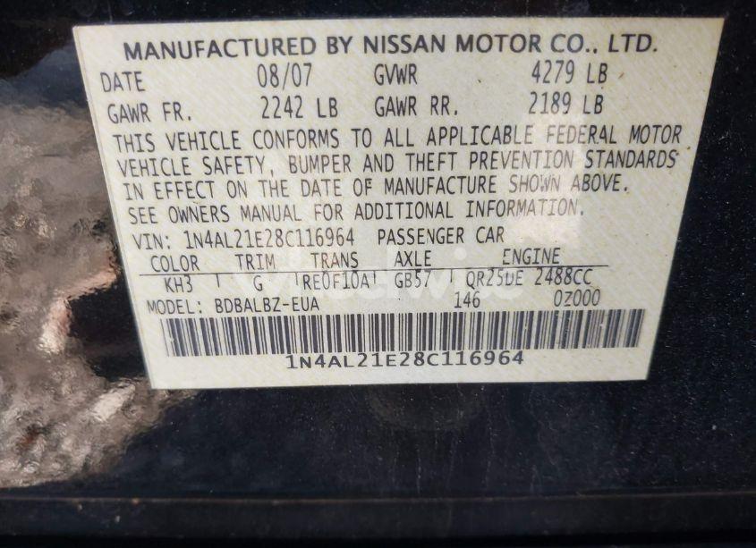 Photo 9 of 2008 Nissan Altima 2.5 S (VIN 1N4AL21E28C116964)