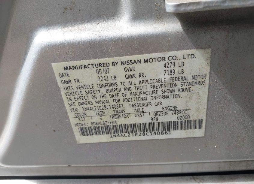 Photo 9 of 2008 Nissan Altima 2.5 S (VIN 1N4AL21E28C140861)