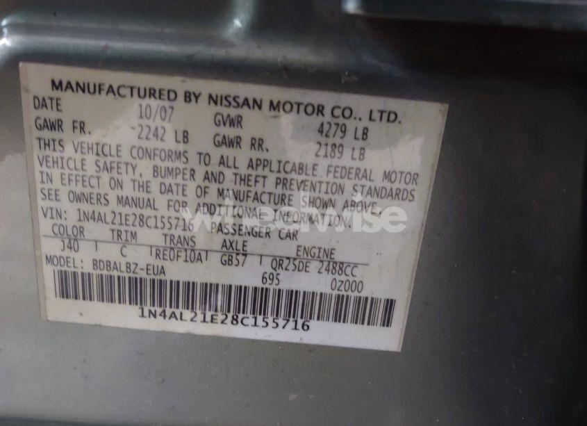 Photo 9 of 2008 Nissan Altima 2.5 S (VIN 1N4AL21E28C155716)