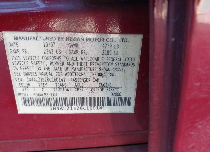 Photo 9 of 2008 Nissan Altima 2.5 S (VIN 1N4AL21E28C160141)