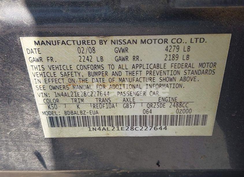 Photo 9 of 2008 Nissan Altima 2.5 S (VIN 1N4AL21E28C227644)