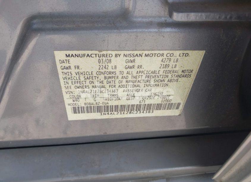 Photo 9 of 2008 Nissan Altima 2.5 S (VIN 1N4AL21E28C234383)