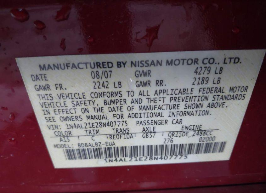 Photo 9 of 2008 Nissan Altima 2.5 S (VIN 1N4AL21E28N407775)