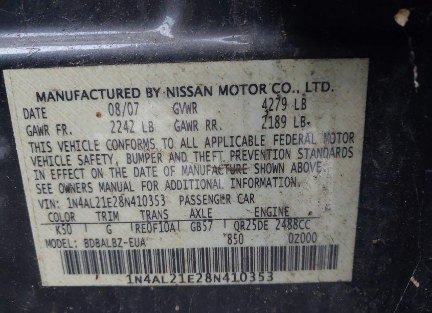 Photo 9 of 2008 Nissan Altima 2.5 S (VIN 1N4AL21E28N410353)