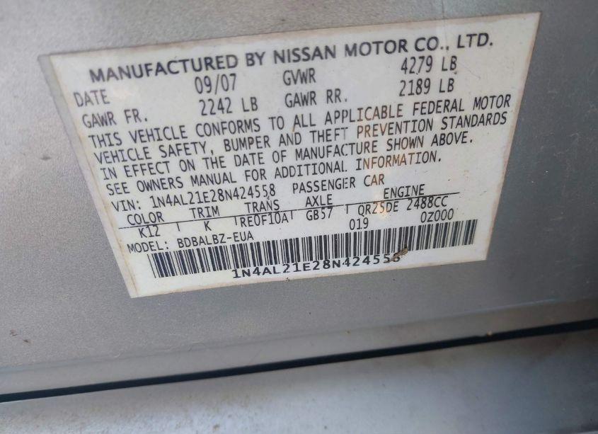 Photo 9 of 2008 Nissan Altima 2.5 S (VIN 1N4AL21E28N424558)