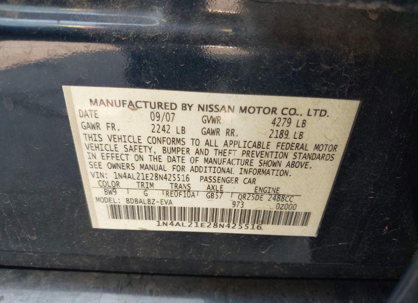 Photo 9 of 2008 Nissan Altima 2.5 S (VIN 1N4AL21E28N425516)
