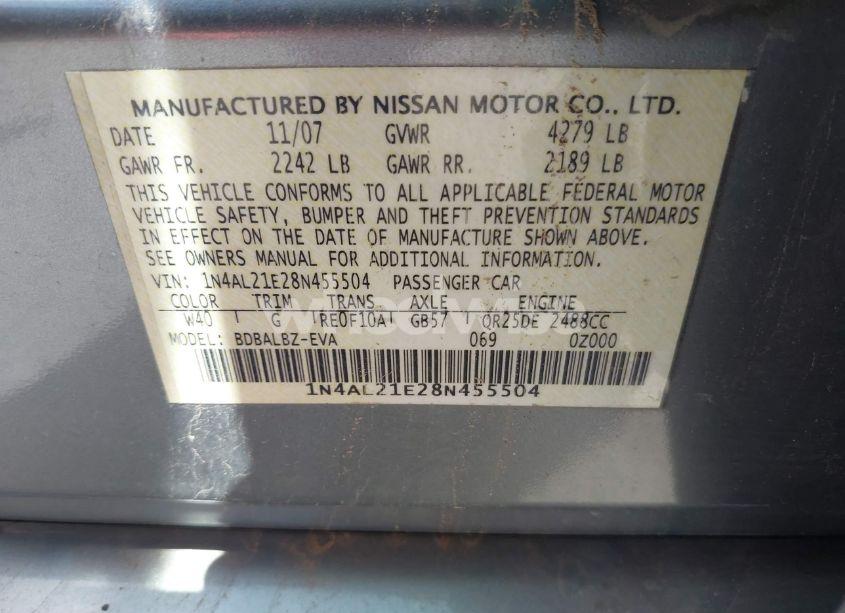 Photo 9 of 2008 Nissan Altima 2.5 S (VIN 1N4AL21E28N455504)