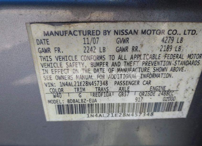 Photo 9 of 2008 Nissan Altima 2.5 S (VIN 1N4AL21E28N457348)