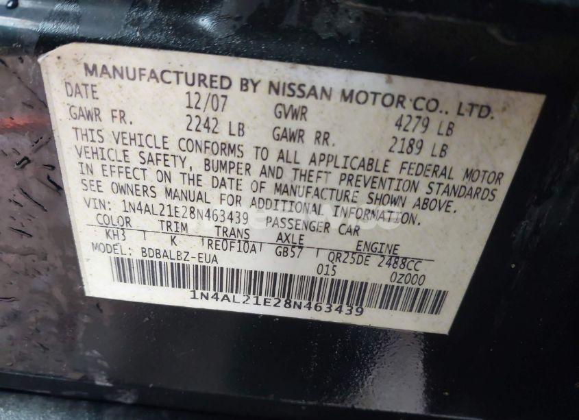 Photo 9 of 2008 Nissan Altima 2.5 S (VIN 1N4AL21E28N463439)