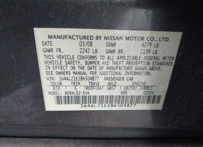 Photo 9 of 2008 Nissan Altima 2.5 S (VIN 1N4AL21E28N504877)