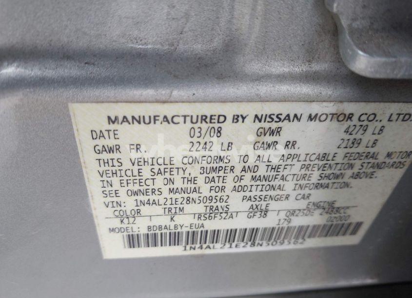Photo 9 of 2008 Nissan Altima 2.5 S (VIN 1N4AL21E28N509562)