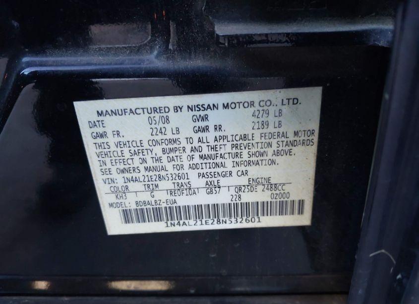 Photo 9 of 2008 Nissan Altima 2.5 S (VIN 1N4AL21E28N532601)