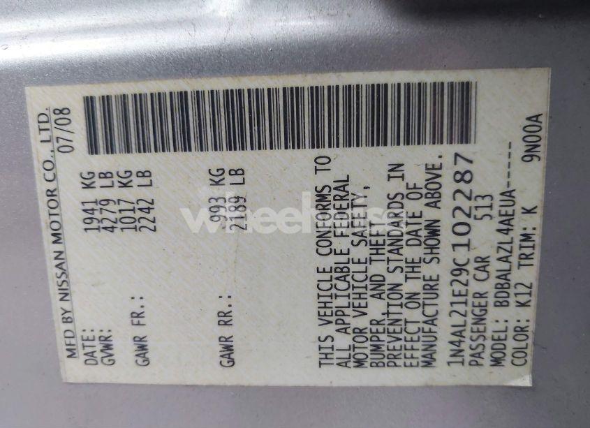 Photo 9 of 2009 Nissan Altima 2.5 (VIN 1N4AL21E29C102287)