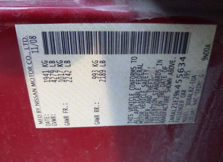 Photo 9 of 2009 Nissan Altima 2.5 S (VIN 1N4AL21E29N455634)