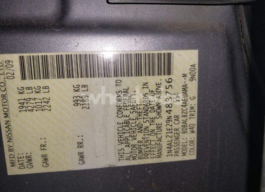 Photo 9 of 2009 Nissan Altima 2.5 S (VIN 1N4AL21E29N483756)