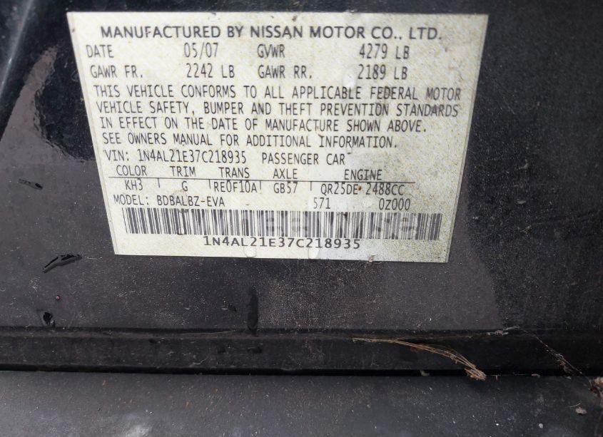 Photo 9 of 2007 Nissan Altima 2.5 S (VIN 1N4AL21E37C218935)