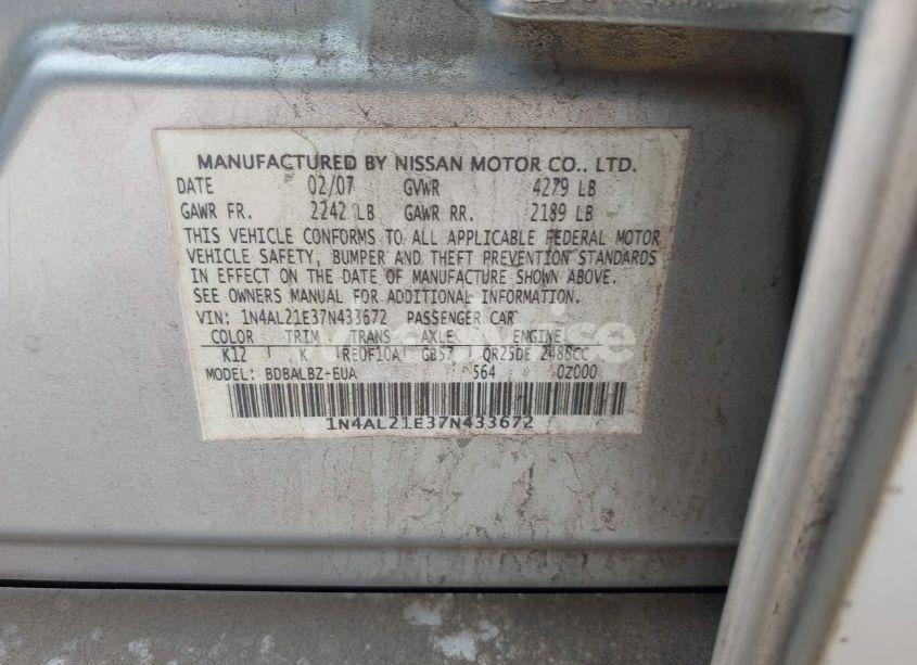 Photo 9 of 2007 Nissan Altima 2.5 S (VIN 1N4AL21E37N433672)