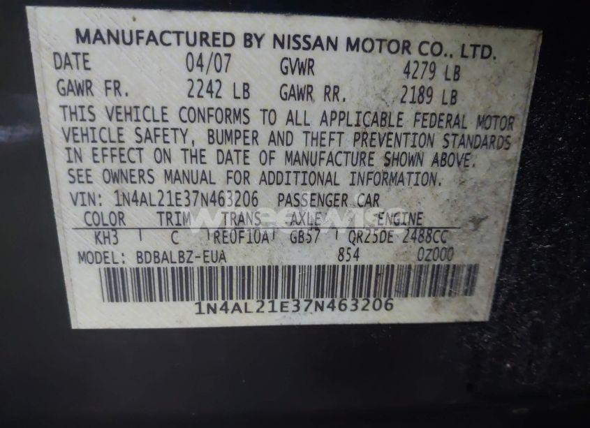 Photo 9 of 2007 Nissan Altima 2.5 S (VIN 1N4AL21E37N463206)