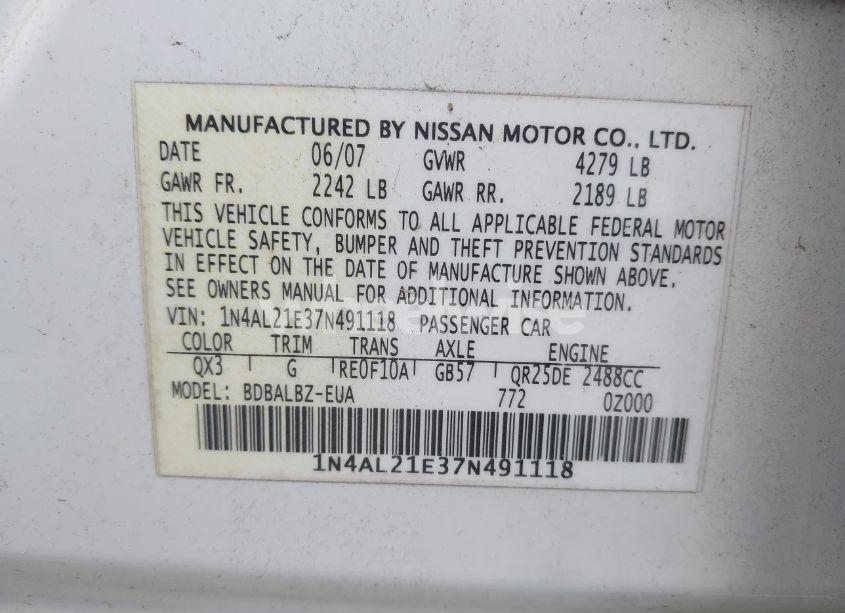 Photo 9 of 2007 Nissan Altima 2.5 S (VIN 1N4AL21E37N491118)