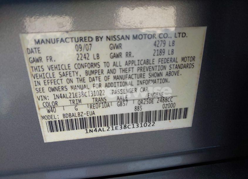 Photo 9 of 2008 Nissan Altima 2.5 S (VIN 1N4AL21E38C131022)