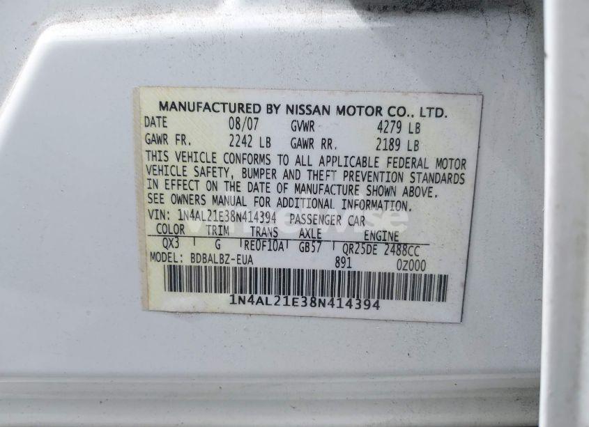 Photo 9 of 2008 Nissan Altima 2.5 S (VIN 1N4AL21E38N414394)