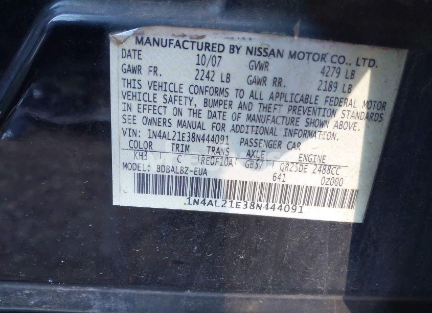 Photo 9 of 2008 Nissan Altima 2.5 S (VIN 1N4AL21E38N444091)