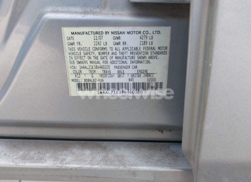 Photo 9 of 2008 Nissan Altima 2.5 S (VIN 1N4AL21E38N460100)