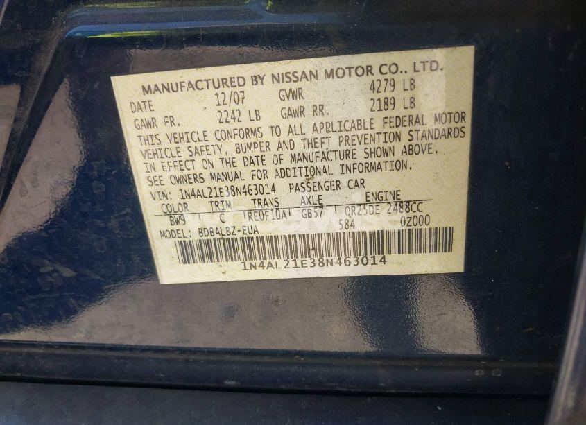 Photo 9 of 2008 Nissan Altima 2.5/2.5S (VIN 1N4AL21E38N463014)