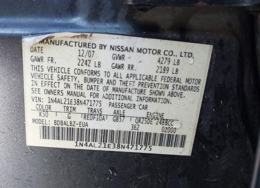 Photo 9 of 2008 Nissan Altima 2.5 S (VIN 1N4AL21E38N471775)
