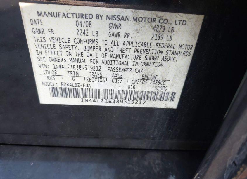 Photo 9 of 2008 Nissan Altima 2.5 S (VIN 1N4AL21E38N519212)